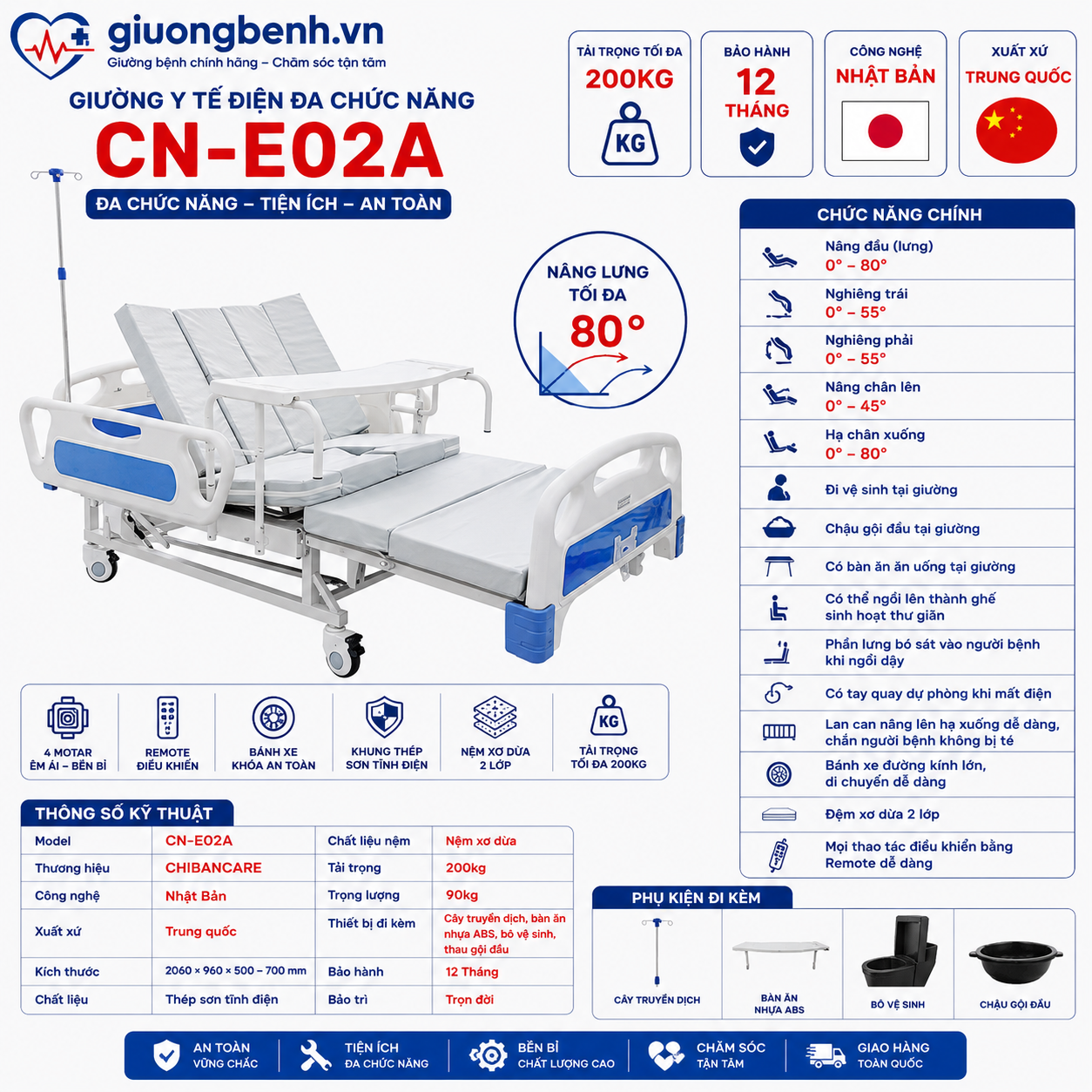 Giường y tế điện Chibancare CN-E02A